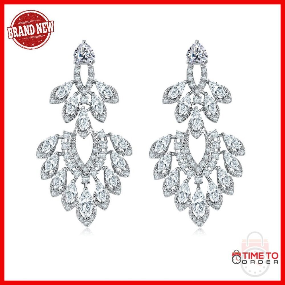 14K Gold Plated Sterling Silver Cubic Zirconia Chandelier Earrings